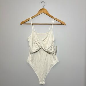 New A New Day Stylish Cream Bodysuit Twist Top Small